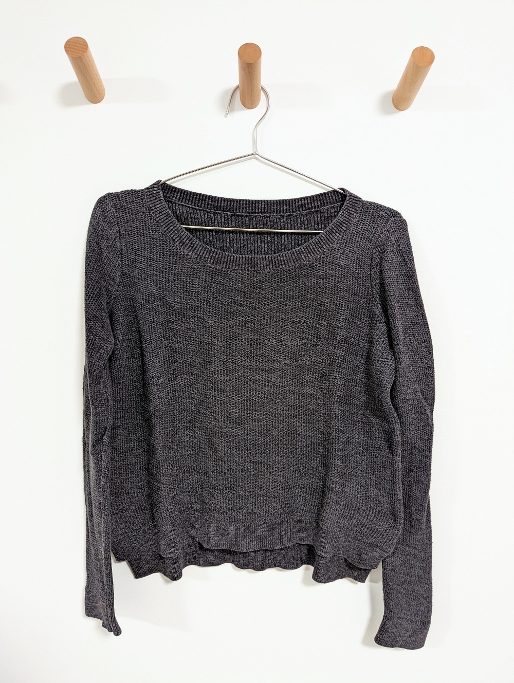 LOFT Open Knit Crewneck Split Hem Sweater – Charcoal Grey, Women's S